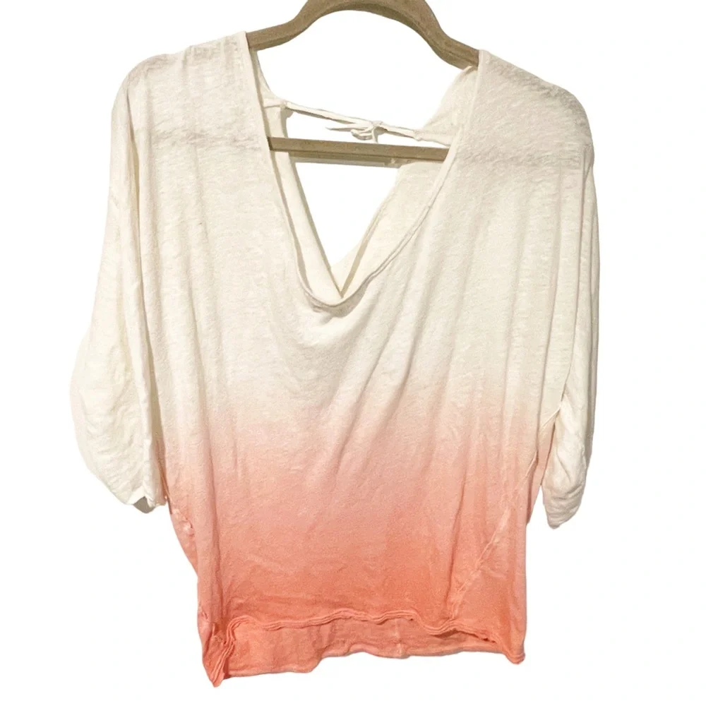 Free People We the Free Medium Peach White Ombre Dolman Style Linen Blend Shirt